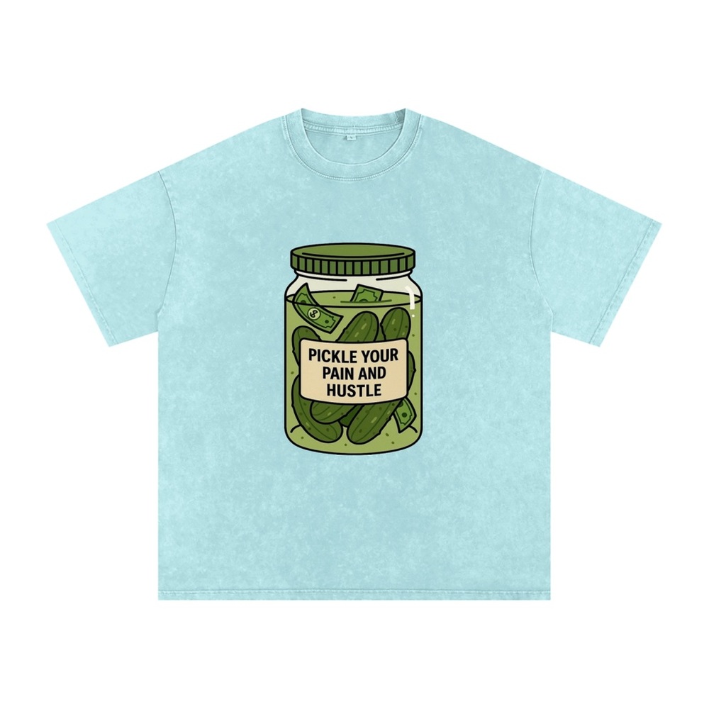 NEW Pickle Your Pain & Hustle Oversized Acid Wash Tshirt